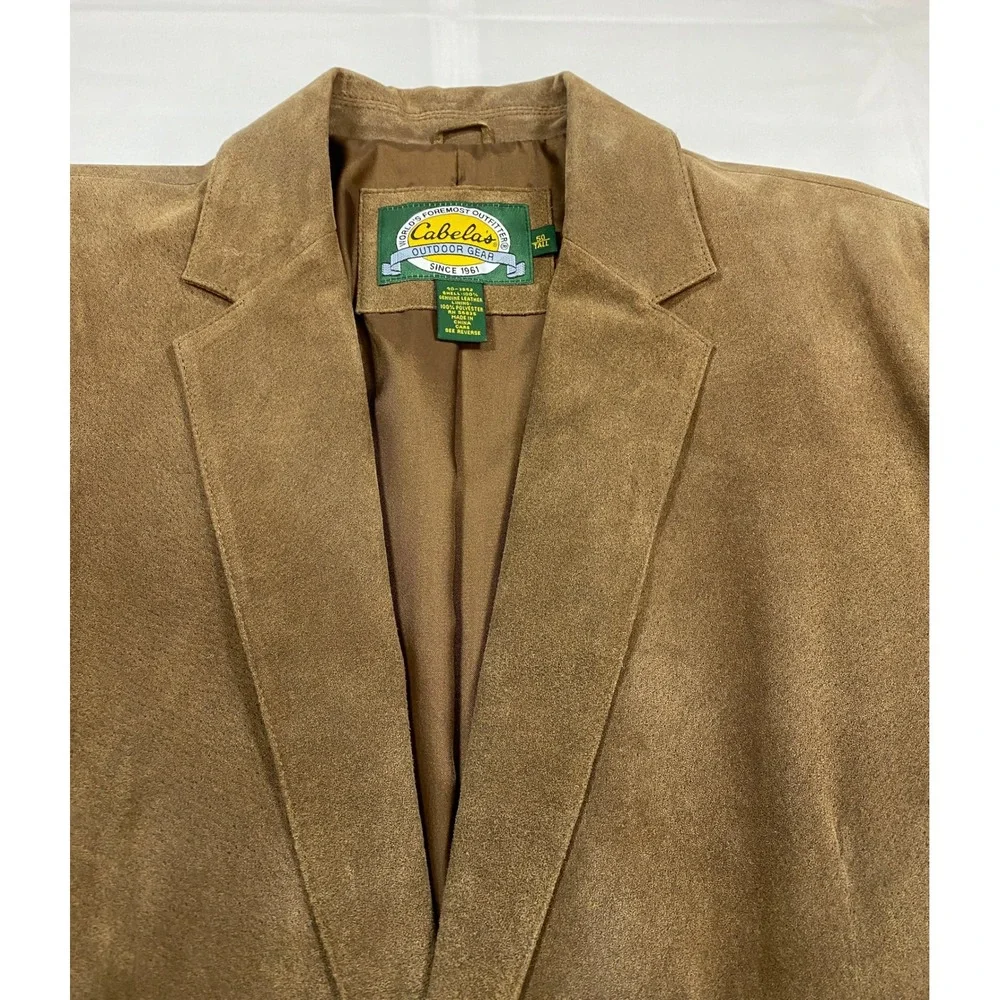 VTG Cabelas 50 Tall Genuine Leather Suede Blazer Jacket Buffalo Nickel‎ Buttons